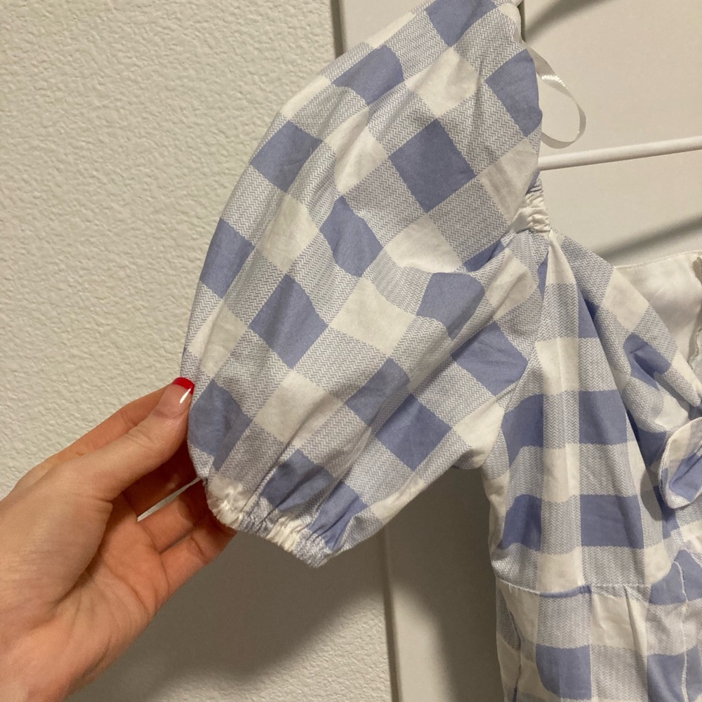 blue and white dress